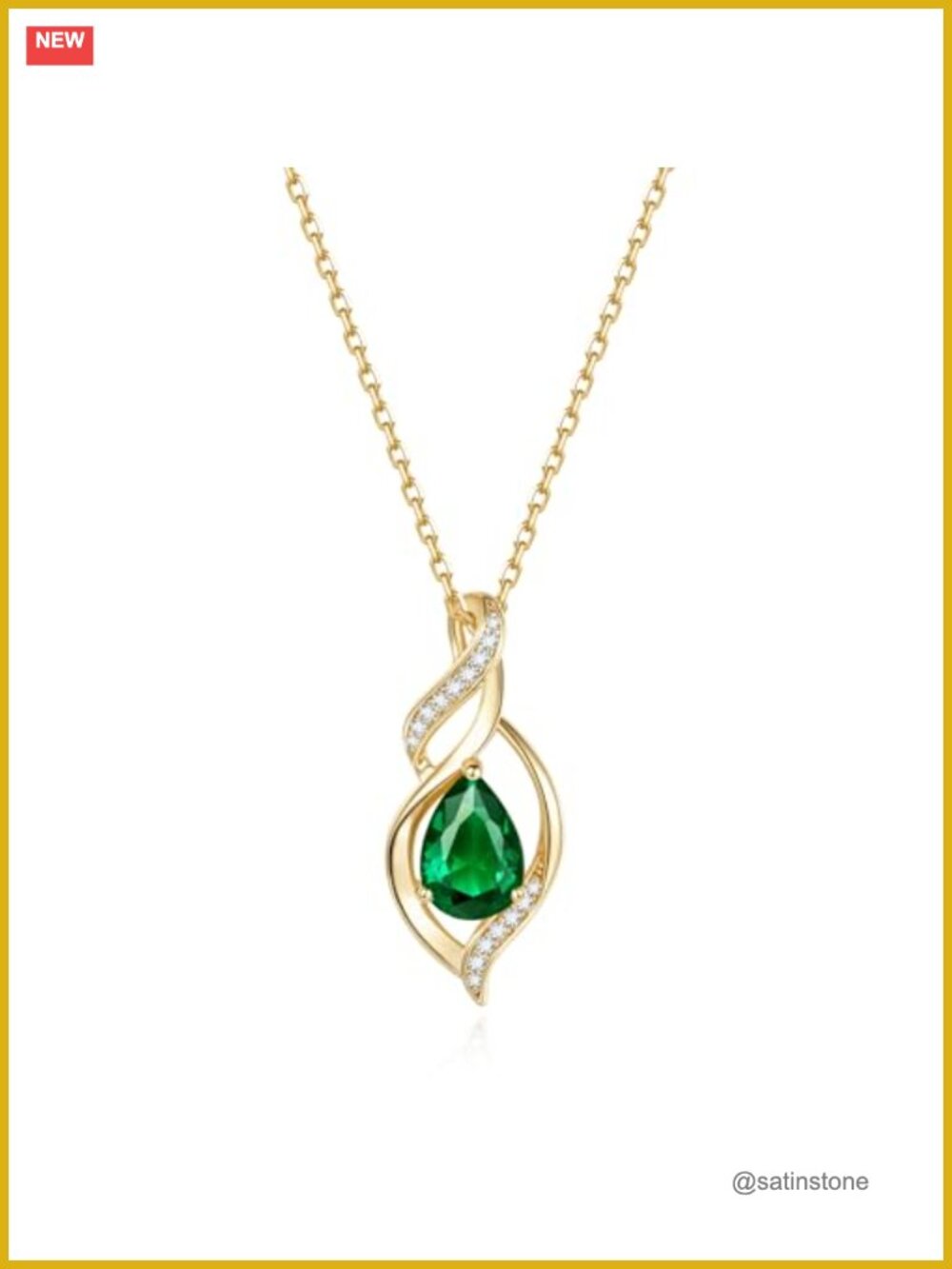 Emerald Teardrop Birthstone Pendant Necklace 16 Inch Lobster Claw